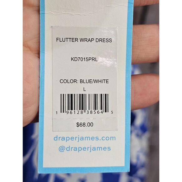 BF Women's Large Draper James RSVP Blue Futter Sleeve Tie Waist‎ Wrap Dress NWT - Picture 8 of 11